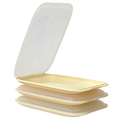 Gariella - Hochwertige stapelbare Aufschnitt-Boxen, Frischhaltedose für Aufschnitt. Wurst Behälter. Perfekte Ordnung im Kühlschrank, 3 Stück Farbe Beige, Maße 25 x 17 x 3.3 cm von Gariella