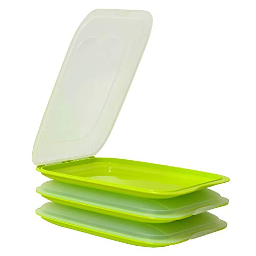 Gariella - Hochwertige stapelbare Aufschnitt-Boxen, Frischhaltedose für Aufschnitt. Wurst Behälter. Perfekte Ordnung im Kühlschrank, 3 Stück Farbe Grün, Maße 25 x 17 x 3.3 cm von Gariella