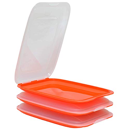 Gariella - Hochwertige stapelbare Aufschnitt-Boxen, Frischhaltedose für Aufschnitt. Wurst Behälter. Perfekte Ordnung im Kühlschrank, 3 Stück Farbe Orange, Maße 25 x 17 x 3.3 cm von Gariella