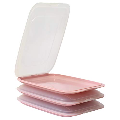 Gariella - Hochwertige stapelbare Aufschnitt-Boxen, Frischhaltedose für Aufschnitt. Wurst Behälter. Perfekte Ordnung im Kühlschrank, 3 Stück Farbe Rosa, Maße 25 x 17 x 3.3 cm von Gariella