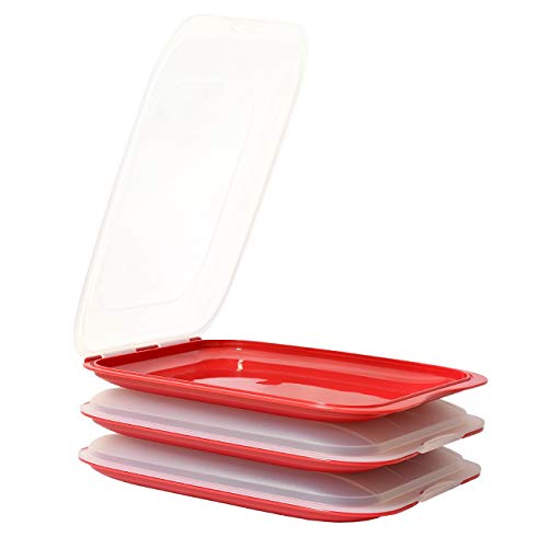 Gariella - Hochwertige stapelbare Aufschnitt-Boxen, Frischhaltedose für Aufschnitt. Wurst Behälter. Perfekte Ordnung im Kühlschrank, 3 Stück Farbe Rot, Maße 25 x 17 x 3.3 cm von Gariella