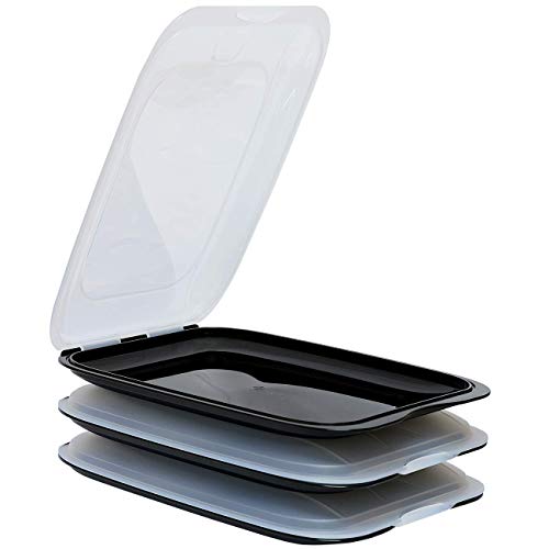 Gariella - Hochwertige stapelbare Aufschnitt-Boxen, Frischhaltedose für Aufschnitt. Wurst Behälter. Perfekte Ordnung im Kühlschrank, 3 Stück Farbe Schwarz, Maße 25 x 17 x 3.3 cm von Gariella