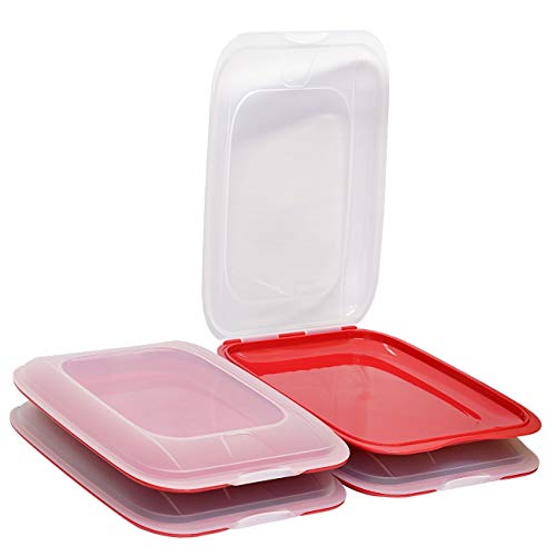 Gariella - Hochwertige stapelbare Aufschnitt-Boxen, Frischhaltedose für Aufschnitt. Wurst Behälter. Perfekte Ordnung im Kühlschrank, 4 Stück Farbe Rot, Maße 25 x 17 x 3.3 cm von Gariella