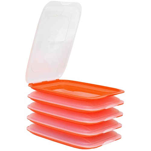 Gariella - Hochwertige stapelbare Aufschnitt-Boxen, Frischhaltedose für Aufschnitt. Wurst Behälter. Perfekte Ordnung im Kühlschrank, 5 Stück Farbe Orange, Maße 25 x 17 x 3.3 cm von Gariella