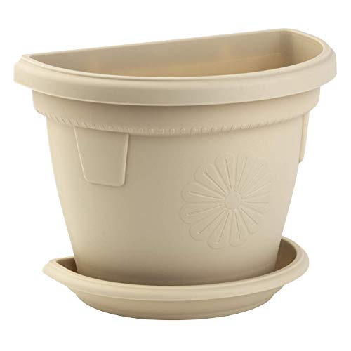 Gariella Pflanzkübel für den Außenbereich Balkontopf mit Untersetzer hängend Wand widerstandsfähig bruchfest PP Kunststoff 2,4L Beige von Gariella
