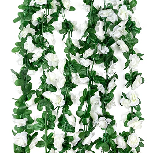 Garisey 6 Stück 122 m Blumengirlande, künstliche Rosenrebe, künstliche Blumen, hängende Rose, Efeu-Girlande für Zuhause, Hotel, Party, Hochzeit, Bogendekoration (weiß) von Garisey