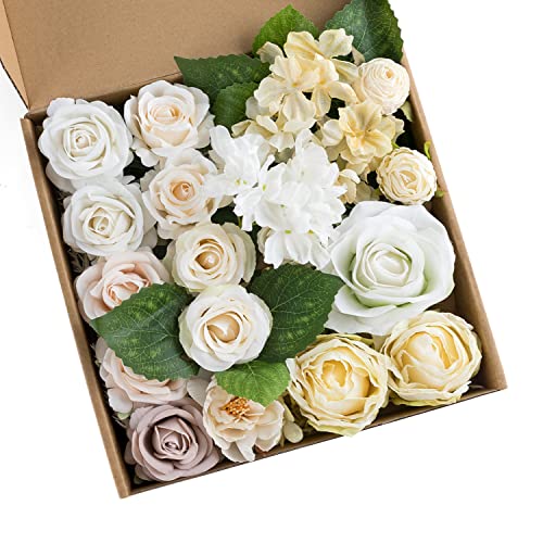 Garisey Künstliche Blumen-Kombi-Box-Set für DIY-Hochzeitsstrauß-Arrangements, Brautparty, Party, Heimdekorationen(kräftige elfenbeinfarbene Rose) von Garisey