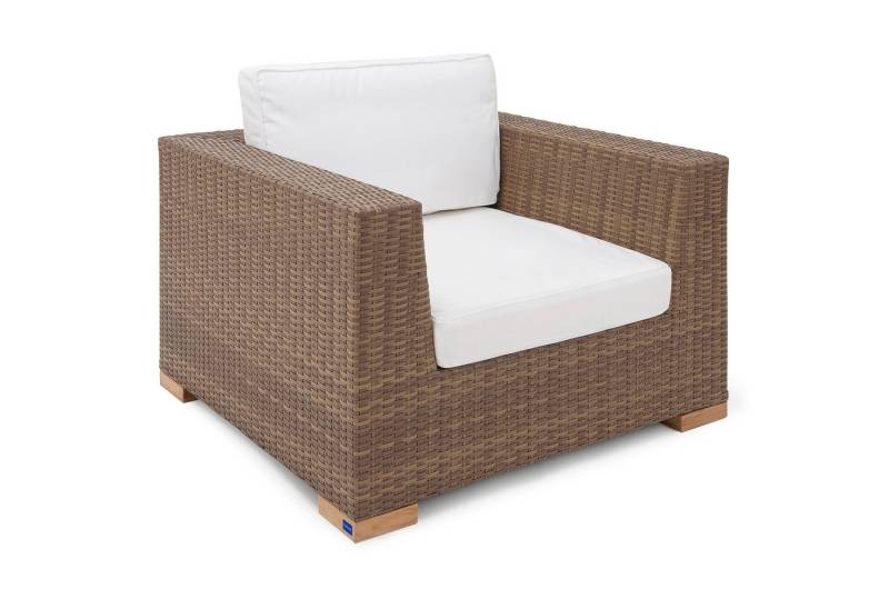 Garland Gartensessel Havanna, Poly Rattan mit Auflage Kissen Teak Holz Loungesessel Outdoor Garten von Garland