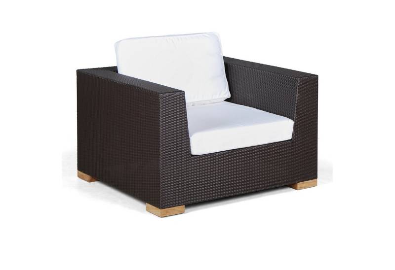 Garland Gartensessel Havanna, Outdoor Loungesessel Poly Rattan mit Auflage Kissen Teak Holz Garten von Garland