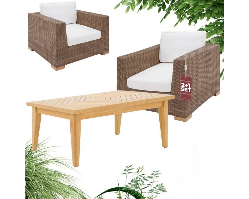 Garland Loungeset Havanna, (3-tlg), Gartenmöbel Set 2 Personen Teak Holz Polyrattan Lounge Sessel Terrasse von Garland