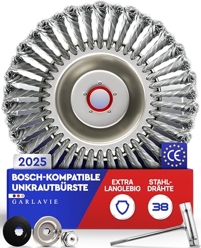 GARLAVIE Unkrautbürste für Bosch Motorsense – Wildkrautbürste mit Adapter für Freischneider, langlebiges Zubehör zur Moos- & Unkrautentfernung von Garlavie