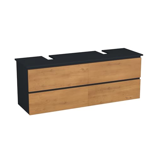 Garlivo Waschbeckenunterschrank GLB-160 Eiche mit Schubladen, Badezimmer Waschtischunterschrank, Schwarz- Breite 160 cm, Soft-Close, Push-to-Open/Tip-On, Hängend von Garlivo