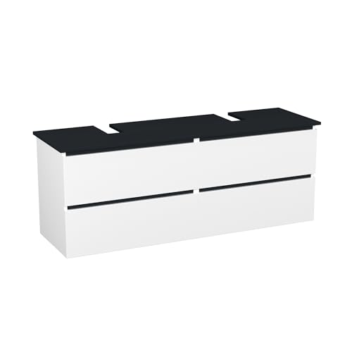Garlivo Waschbeckenunterschrank GLB-160 Weiss mit Schubladen, Badezimmer Waschtischunterschrank, Schwarz- Breite 160 cm, Soft-Close, Push-to-Open/Tip-On, Hängend von Garlivo