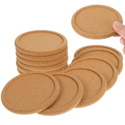 Einfache Kork Untersetzer Runde Saugfähigen 12 Stücke Untersetzer für Home Restaurant Büro und Bar 10 cm (Keine Muster) von Garneck
