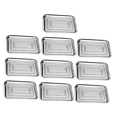 Garneck 10 Stück Teiliges Edelstahl Grilltablett Rechteckige Multifunktionale BBQ Platte Leichtes Poliertes Küchen Tablett für Picknick Party Camping und Familienessen von Garneck