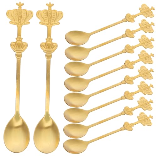 Garneck 10 Stück Teiliges Edelstahl Kaffeelöffel mit Kronenform Wiederverwendbare Mini rührlöffel für Kaffee Dessert und Tee Dekorative stilvolle Kaffeelöffel für Zuhause und Café von Garneck