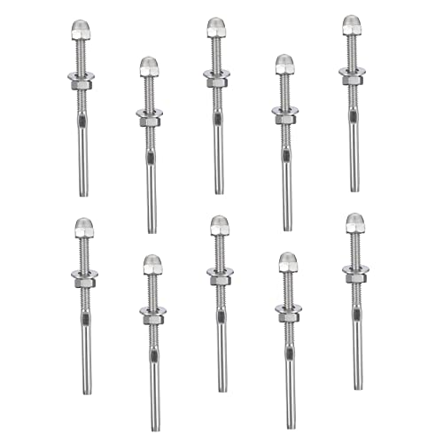 Garneck 10 Stück Teiliges Kabel Railing Kit mit Robustem Drahtseil Zugentlastungsspanner Einfache Montage für Treppen und Terrassengeländer Langlebiger Rostfreier Kabelspanner für von Garneck