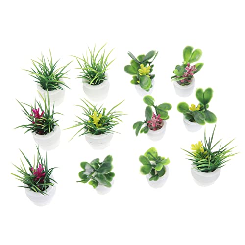 Garneck 14st Mini-pflanzenmodell Mini-töpfe Mini-blumentopf Gefälschte Topfpflanzen Mini-pflanztöpfe Mini-Bonsai-schmuck Künstliche Blumen Im Topf Grüne Material: Kunststoff von Garneck