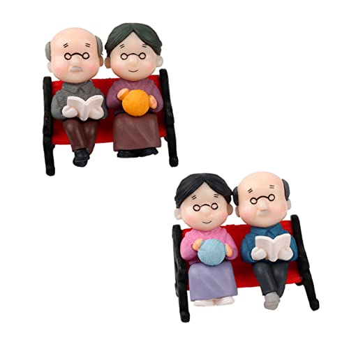 Garneck 2 Sätze Auto Dekorative Ornamente Opa Oma Dekoration Miniatur-Bank Statue Eines Älteren Ehepaares Sicht Dekorationen Rustikal Ältere Paarfiguren Innere Schmuck Zubehör PVC von Garneck