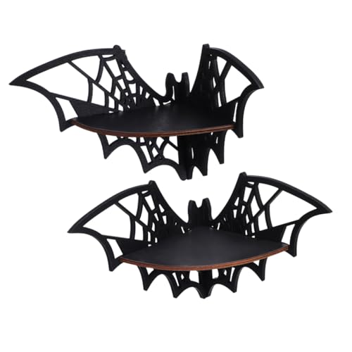 Garneck 2 Stück Eckregal Holz Schwimmendes Wandregal Halloween Stil Offenes Spinnennetz Design Eckablage Einfach zu Montieren Robust für Wohn und Partydeko von Garneck