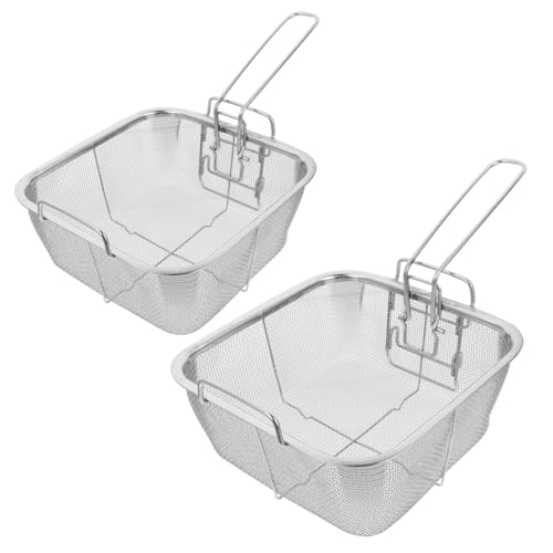 Garneck 2 Stück Edelstahl Frittierkorb Faltbare Quadratische Bratkorb Frittiernetz Rostfrei Hitzebeständig Robust für Pommes Hähnchen und Gemüse Vielseitig Verwendbar von Garneck