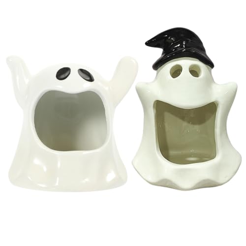 Garneck 2 Stück Geister Kerzenhalter, Halloween Kerzenhalter Geist Deko Teelichthalter Keramik Geister Kerzenhalter Für Halloween Party Dekoration, Weiß von Garneck