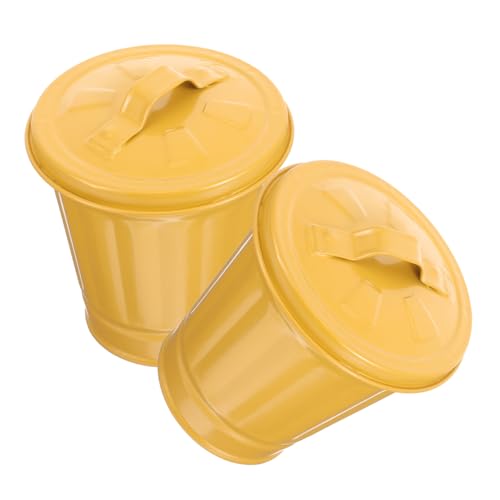 Garneck 2 Stück Mini Mülleimer mit Deckel Verzinkter Abfalleimer für Schreibtisch Kompakt und Geruchsneutral Praktischer Desktop Mülleimer für Büro und Zuhause von Garneck