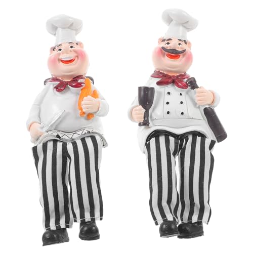 Garneck 2 Stück Resin Chef Figurine Cartoon Küchenornament Arbeitsplatten Deko Langlebig und Robust Süße Koch Dekoration für Zuhause Büro Wohnzimmer und Küchenschrank von Garneck