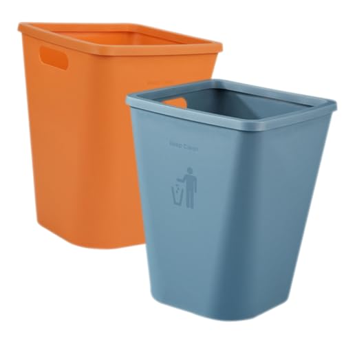 Garneck 2 Stück Teiliges Mülltonnen Deckel Großer Kunststoff Abfalleimer für Küche und Bad Modernes Design in Blau und Orange Langlebiger Praktischer Küchenabfallbehälter von Garneck