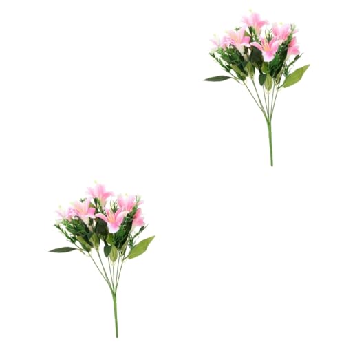 Garneck 2St künstliche Lilie künstliche Outdoor-Pflanzen grüne Pflanzen künstliche blüten Artificial Flower Dekor Wohnkultur gefälschte Lilie Plastikornament Esstisch Rosa von Garneck