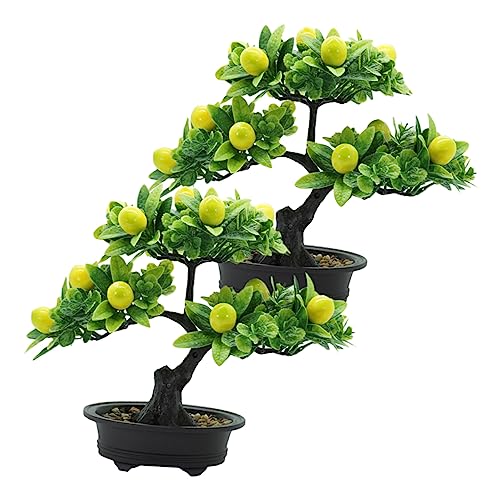 Garneck 2st Künstlicher Obstbaum Zitronenbaum Künstlich Künstliche Zitronenpflanze Künstliches Grün in Töpfen Simulation Zitronenbonsai Gefälschter Zitronenbonsai PVC Büro Mini Vase von Garneck