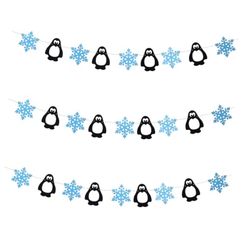 Garneck 3 Sätze Pinguin-Schneeflocke-Anordnung weihnachtsdeko weihnachts party Party-Wanddekoration Papierbanner Weihnachtsgirlande Feiertagsbanner Hintergrundbanner Winter Kranz Decke von Garneck