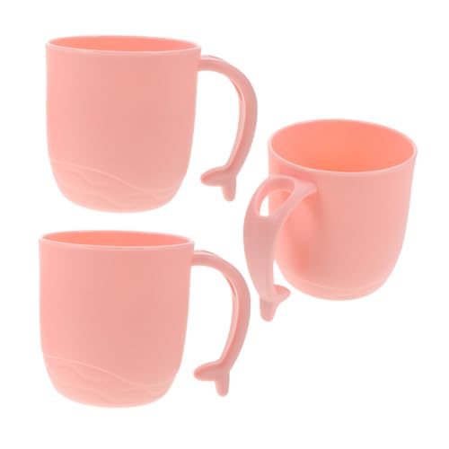 Garneck 3 Stück Unzerbrechliche Mundspülbecher mit Delfin Griff Ergonomisch Geformte Bruchsichere Badezimmerbecher für Tägliche Mundspülung und Zahnbürstenhalterung Rosa von Garneck