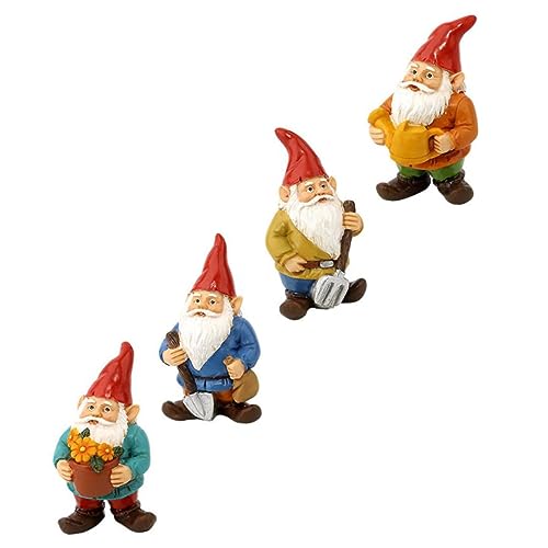 Garneck 4 Stück Elf Zwerg Mini Gartenzwerge Mini-elfenfigur Gnom-Statue-Ornament GNOME Im Freien Mini-GNOME-Figuren Miniatur-GNOME-Figur Hausverzierung Mikro Persönlichkeit Pflanze Harz von Garneck