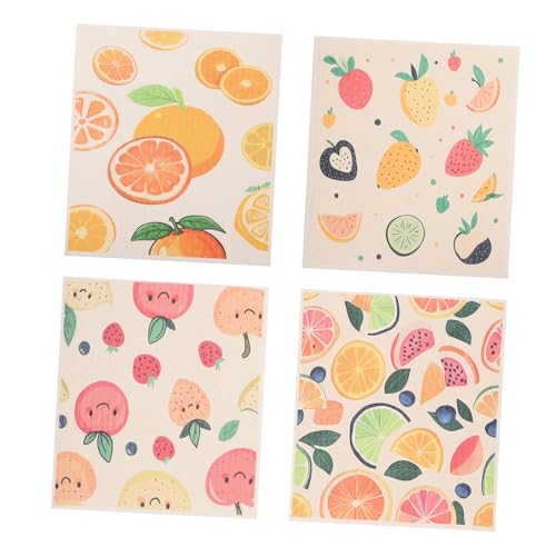 Garneck 4 Stück Geschirrtuch Mit Fruchtmuster Putzlappen Lappen Waschen Küchenwaschlappen Für Geschirr Super Saugfähige Küchentücher Küche Waschlappen Schwedische Geschirrtücher Holzfaser von Garneck