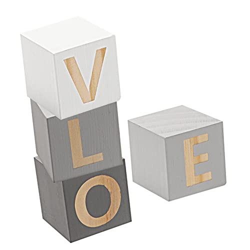 Garneck 4 Stück Love Holzblock Dekoration Teilig Nordic Stil Holz Deko Weiß Desktop Wohnaccessoire Kreatives Heimdekor für Wohnzimmer und Büro Geschenkidee für Familie und Freunde von Garneck