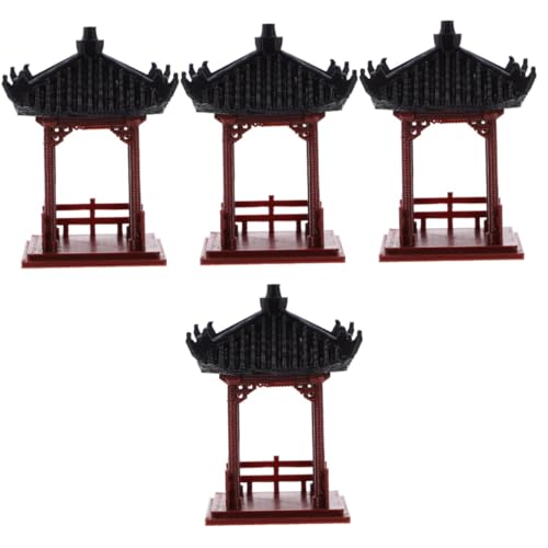 Garneck 4 Stück Pavillon Pagodengartenstatue Feng-Shui-gebäude Feengarten Pagode Minigarten Japanische Mikrolandschaft Puppenhaus Chinesische Pagodenstatue Mini-Aquarium-pagode Abs Rot von Garneck