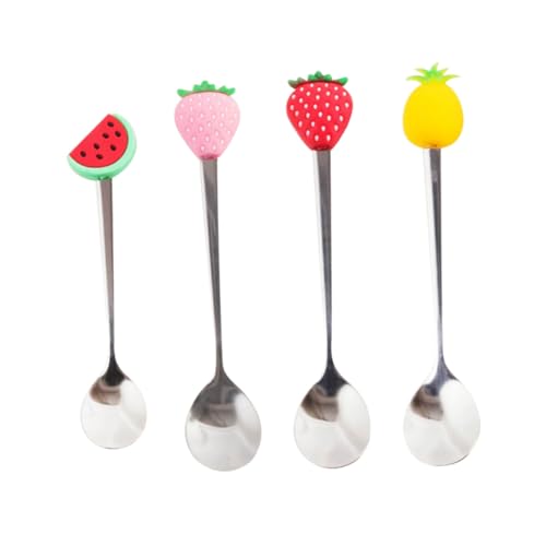 Garneck 4 Stück Teiliges Edelstahl Kaffeelöffel Bunte Obstform Rührlöffel Cartoon Design Glatte Oberfläche Rostfrei für Kaffee Dessert Cocktails von Garneck
