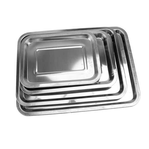 Garneck 4-teiliges Rechteckiges Serviertablett Aus Edelstahl in Verschiedenen Größen 20 cm - 32 cm 36 cm 40 cm – Ideal Für Grill Und Zuhause Langlebig Und Stilvoll von Garneck