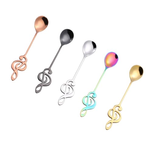 Garneck 5 Stück Teiliges Edelstahl Kaffee Dessertlöffel Bunte Titanbeschichtete Musiknoten designs Kleine Rührlöffel für Zuhause Langlebig Rostfrei für Kaffee Eis und Kuchen von Garneck