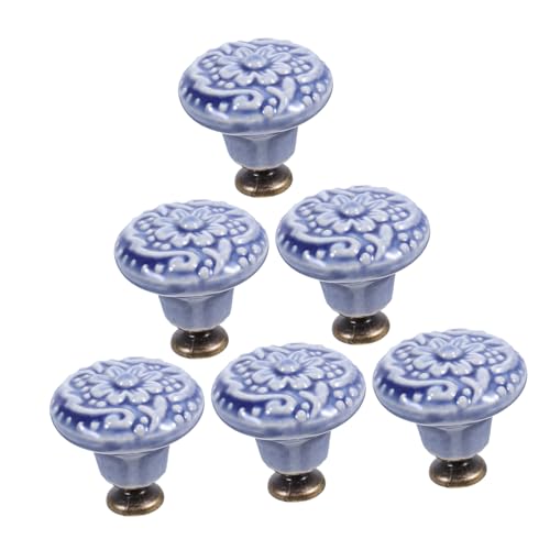 Garneck 6 Stück Retro Möbelgriff für Küchenschränke Antike Designs mit Filigranen Mustern Indigo Blau von Garneck