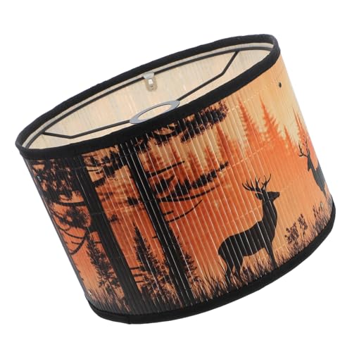 Garneck Bambus-lampenschirm Mit Hirsch-wald- -muster, Moderner Runder Lampenschirm Für E27-lampenfassung, Ersatz-lichtzubehör von Garneck