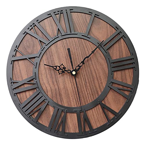 Garneck Bauernhaus Wanduhr Holz Acryl Runde Hängen Uhr Rustikalen Shabby Chic Vintage Farnhouse Dekoration ohne Batterie von Garneck