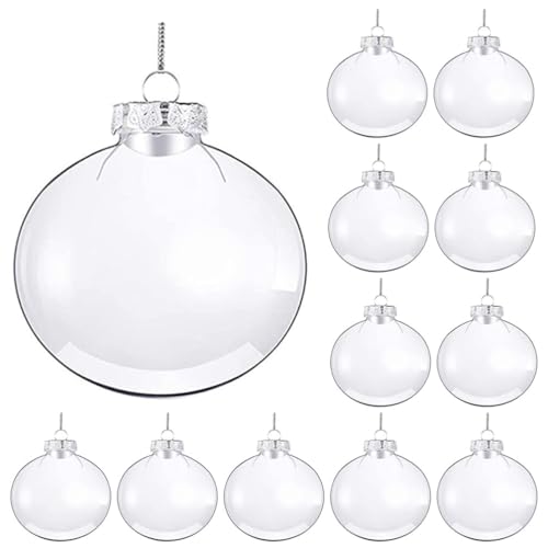 Garneck Christbaumkugeln Set Flache Weihnachtskugel-Ornamente 20 Stück Durchsichtiger Befüllbarer Kunststoff-Ornament Kugeln Glühbirnen-Ornament Leere Globen Ornament Zum Basteln von Garneck