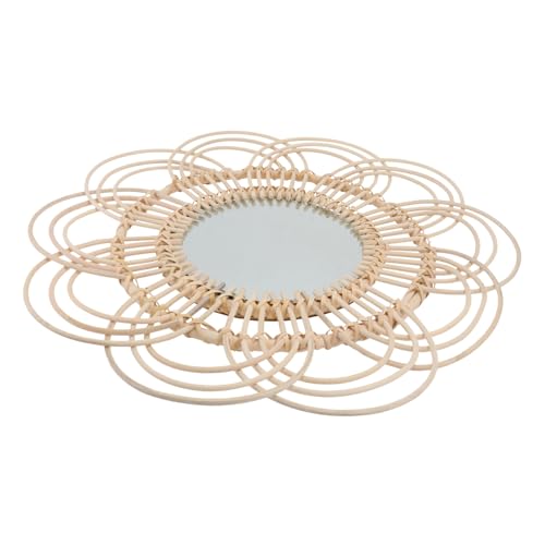 Garneck Handgewebter Rattan Wandspiegel Khaki Dekorativer Geflochtener Schminkspiegel Handgefertigter Wandhängespiegel Natürliches Design Praktischer Deko Spiegel für Wohnzimmer und von Garneck