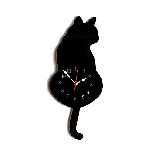 Garneck Heimdekoration Kinderzimmer-Dekoration Wanduhr Acryl-Wanduhr Rahmenlose Uhr Dekorieren Sie Die Schwarze Uhr Mit Wedelndem Und Der Katze Für Das Wohnzimmer von Garneck