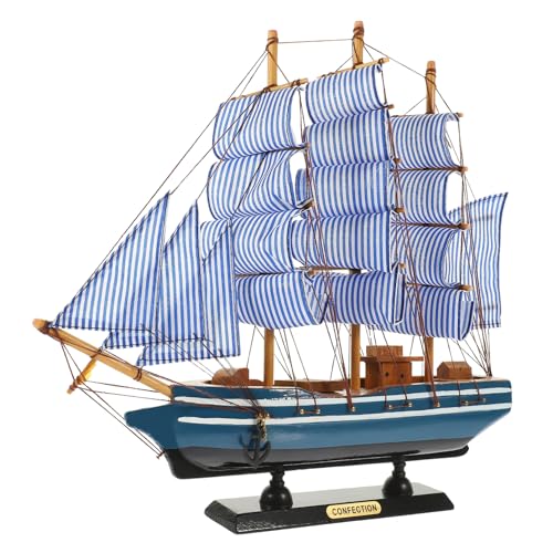 Garneck Holz Segelboot Modell Handgefertigte Holzpiratenschiff Deko für Wohnzimmer Büro Schreibtisch Mediterrane Segelschiff Figur mit Streifen Einzigartige Tischdekoration Nautisches von Garneck