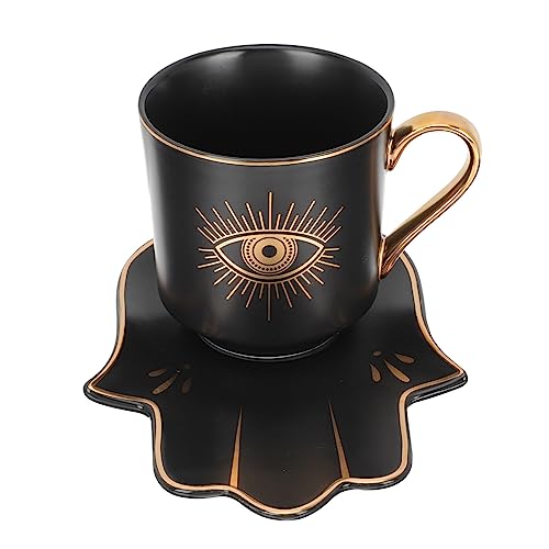 Garneck Kaffeebecher Keramik Tasse Böse Auge Kaffeetassen mit Untertasse Evil Eye Porzellan Becher Nazar Boncuk Frühstück Cappuccino Tassen Türkische Teetassen Milch Keramiktassen Büro Mug von Garneck