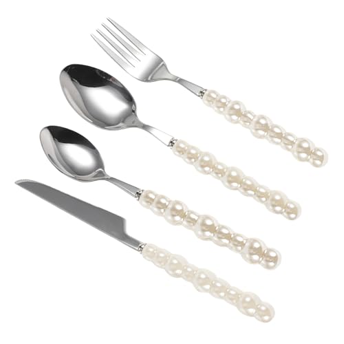 Garneck Keramik Perlen Griff Besteck Teilig Edelstahl Western Tischbesteck Ergonomisch Rutschfest Spülmaschinenfest für Erwachsene und Robust und Stilvoll von Garneck