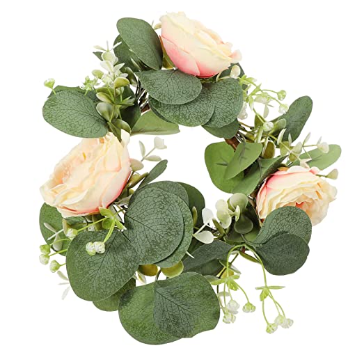 Garneck Kerzenringe Rose Eukalyptus Kerzenkranz Frühlingskranz Kerzen Kranz Ringe Dekokranz Weidenkranz Blumenkranz Hochzeit Kerzenhalter für Stumpenkerzen Stabkerzen Landhaus Deko von Garneck